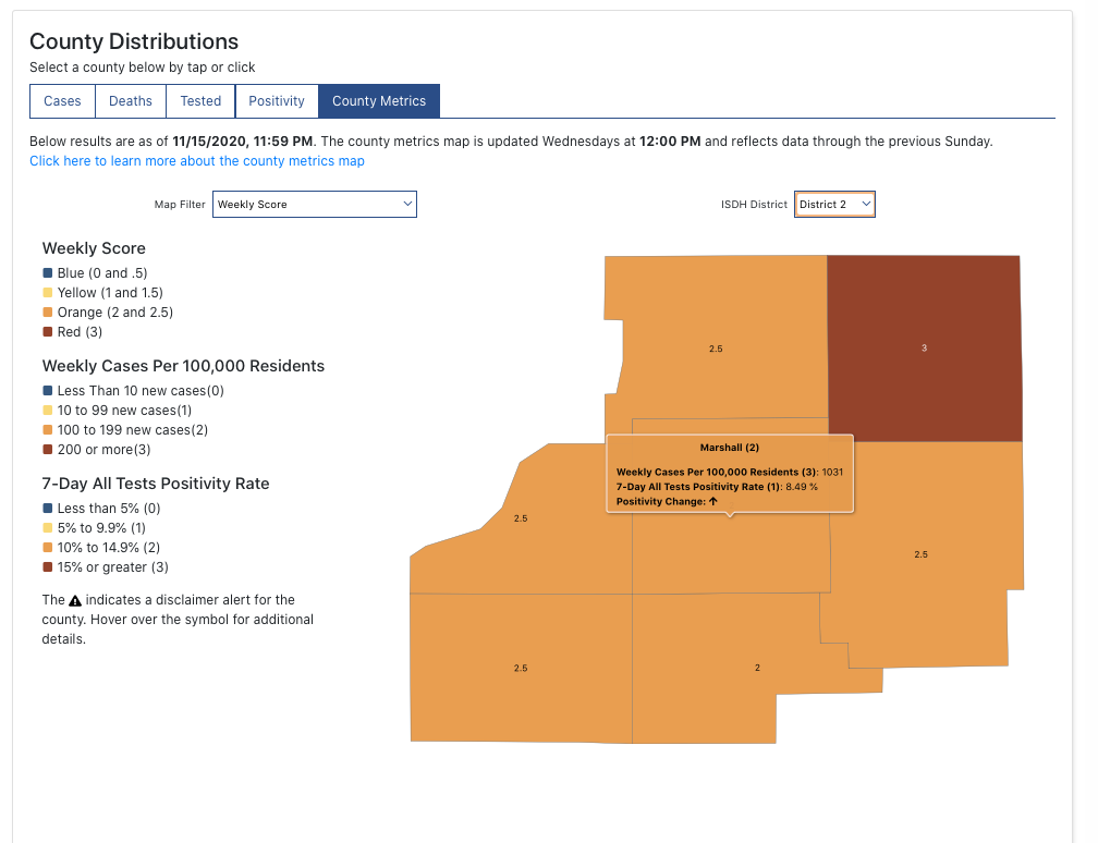 Marshall and Starke County remain in Orange
